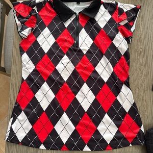 Red and Black Argyle Polo golf active Shirt
